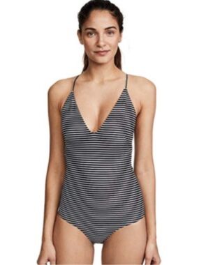 Mikoh Swimwear Black Stripe Las Palmas One-Piece Swimsuit Size XL black & white